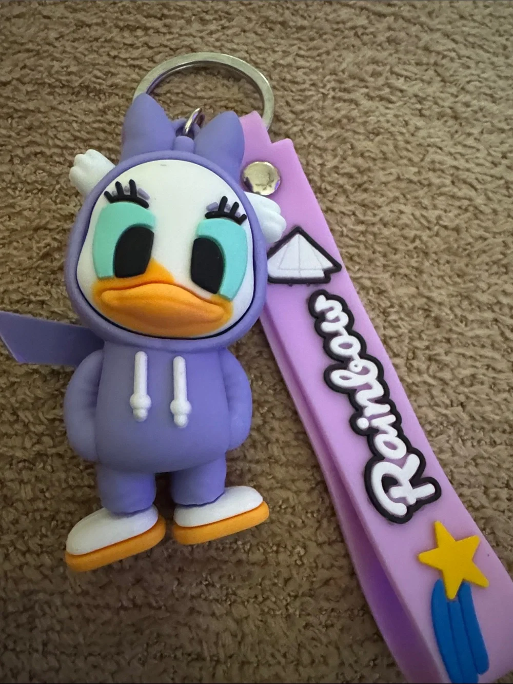 Rainbow Purple Daisy Duck Backpack Keychain with Pink Strap